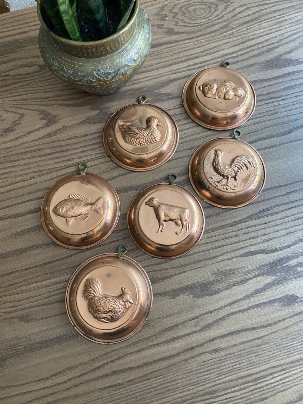 Vintage Copper Molds With Brass Hangers Set Of 6 Copper Baking Cake Mold